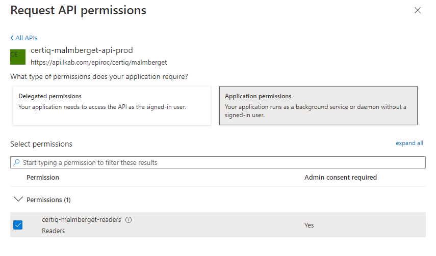 Client request application permissions