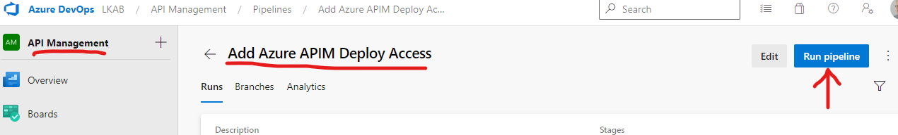 Run deploy access pipeline