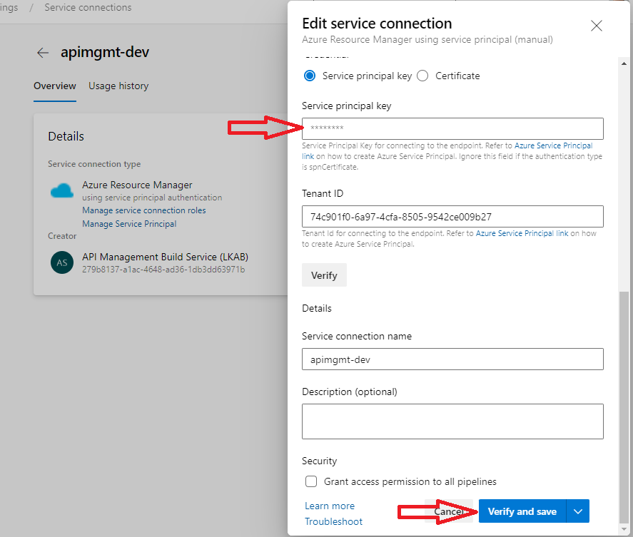 Update Service connection