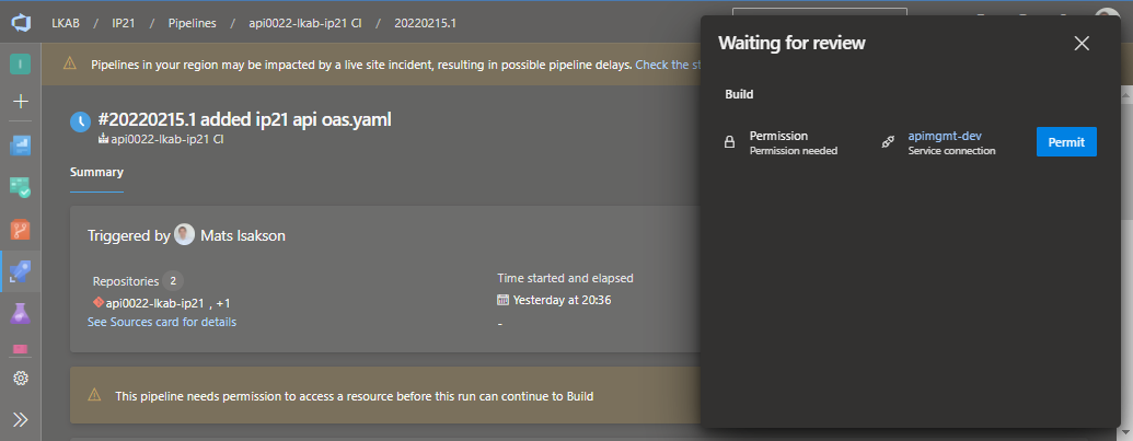 Permit APIM Service connection