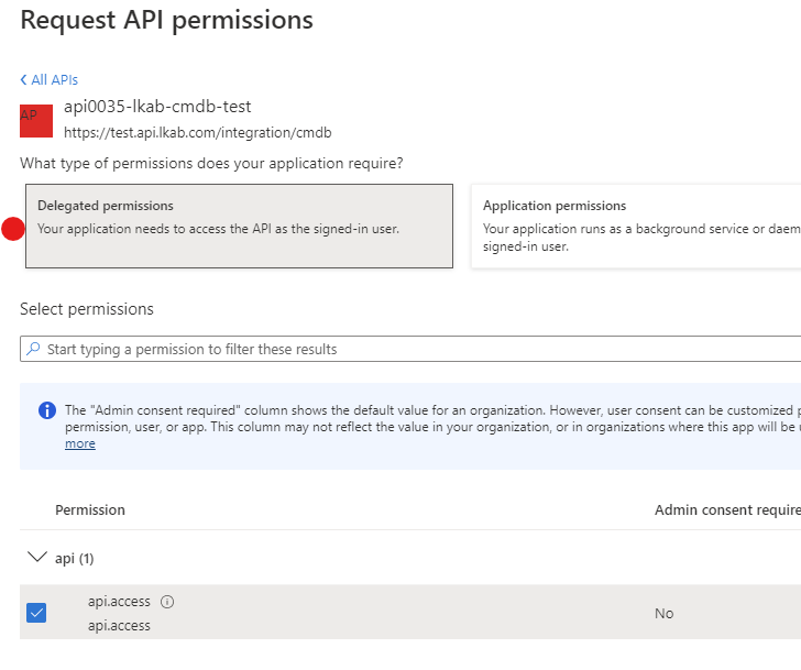 Add Delegated permissions